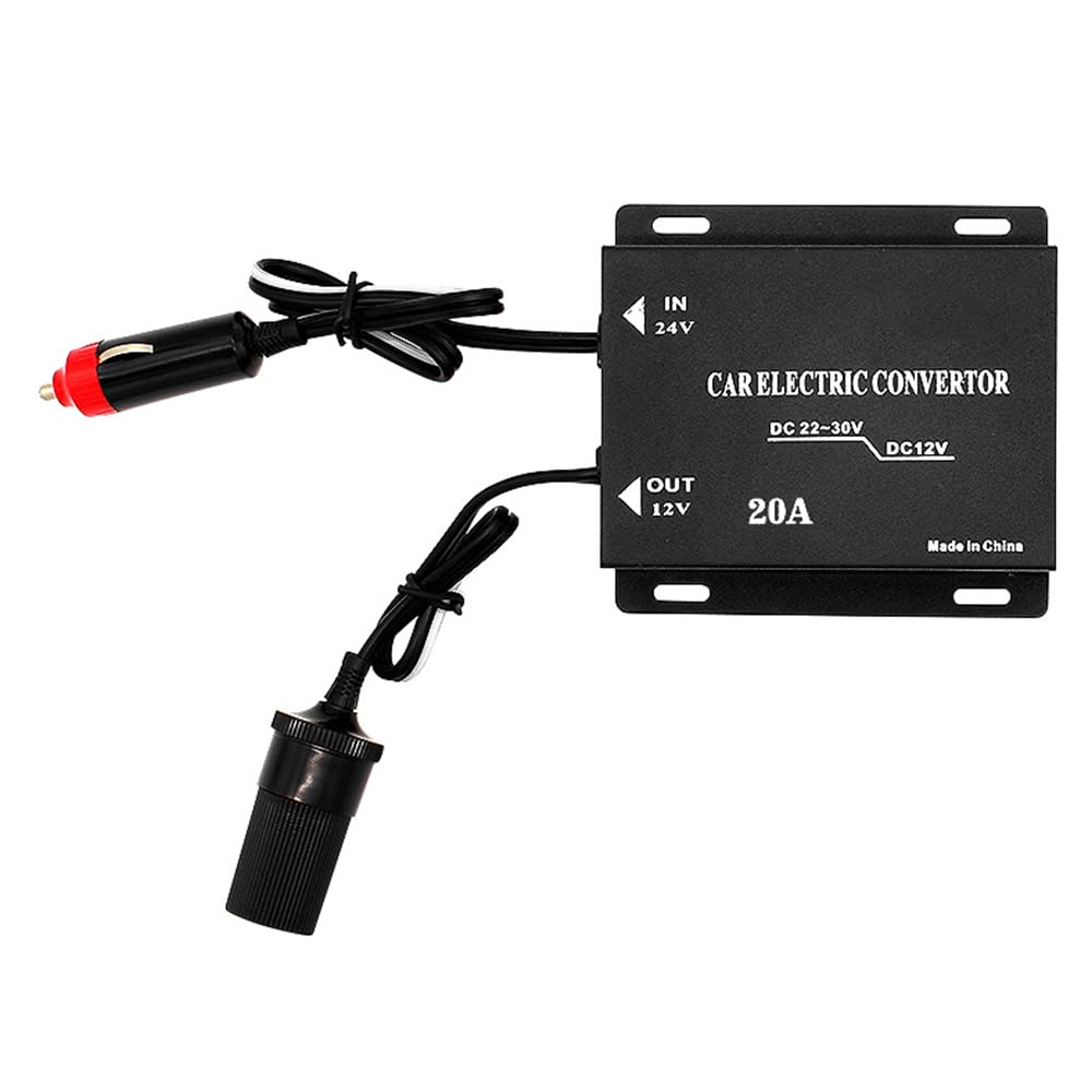 DollaTek Convertitore di alimentazione per auto da 24 V a 12 V con presa accendisigari, 20 A, nero, uscita 12 V CC, 240 W, confezione da 1