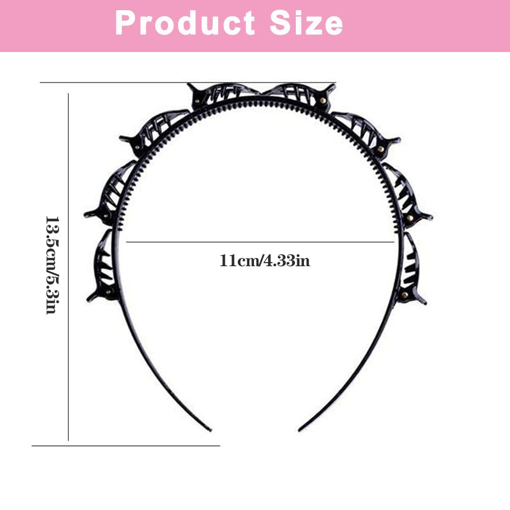 2 fasce per capelli con clip, colore nero, doppia frangia, forcina per capelli con clip, fascia per capelli a doppio strato per donne