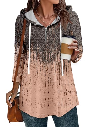 BETTE BOUTIK Womens Quarter Zip Tunic Hoodies Pullover Long Hooded Sweatshirts S-3XL