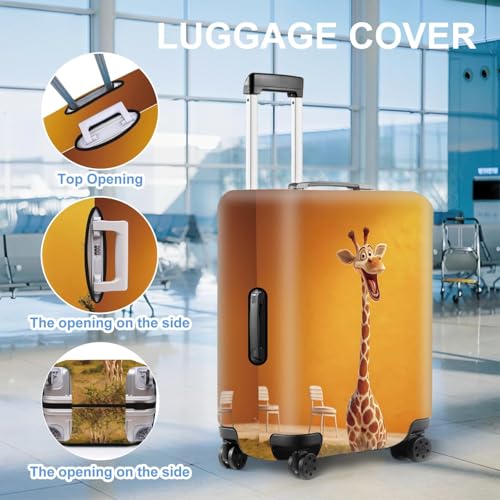 Image of Funny Giraffe Luggage Cover for Suitcase 32-34 Inch - Vibrant Orange Cartoon Animal Travel Luggage Protector - Stretch Washable Anti-Scratch Suitcase Cover,XL