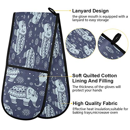ZZXXB Ethnic Elephant Floral Double Oven Mitt Heat Resistant Non-Slip Kitchen Gloves Extra Long 7" x 35" for Cooking Baking Barbecue Grilling - Image 4