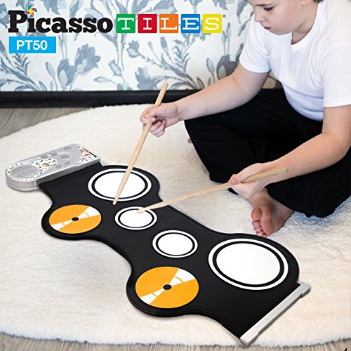 Picassotiles PT50-BLU/WHT Portable Kid'S Roll Up Drum, Educational Electronic Drum Set W/ 7 Different Drum Pads thumb #2