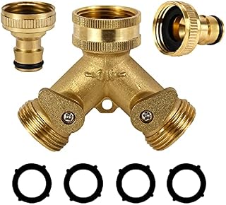 VISCAL 3/4" Tap Y Splitter Brass Manifold, Two Way Hose Tap Connector, Outdoor Double Y Valve Water Tap Splitter With Individual On/Off Valves, for Standard Faucet update