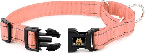 Miniatura 2 de Plutus Pet Collar Martingala reflectante con hebilla, collar de entrenamiento duradero y ajustable para perros pequeños, medianos y grandes, rosa, M