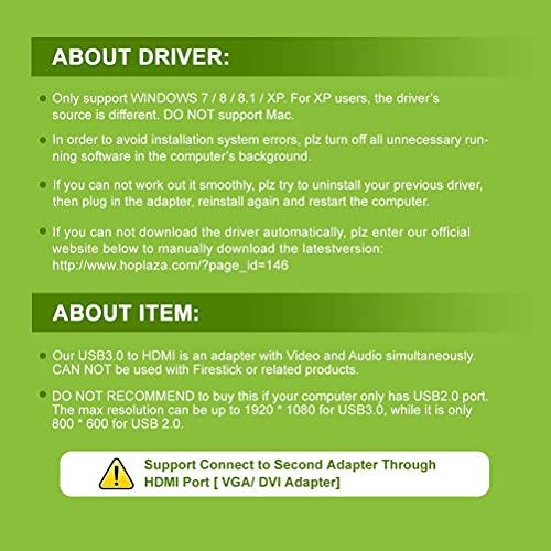 Image of USB 3.0 to HDMI Adapter; USB to HDMI Converter with 1080P; Video Audio for Multiple Monitors; Support Windows 7 /8 /10 Computer ONLY (NO MAC /Linux /Vista) (USB 3.0-to-HDMI-HDCP)