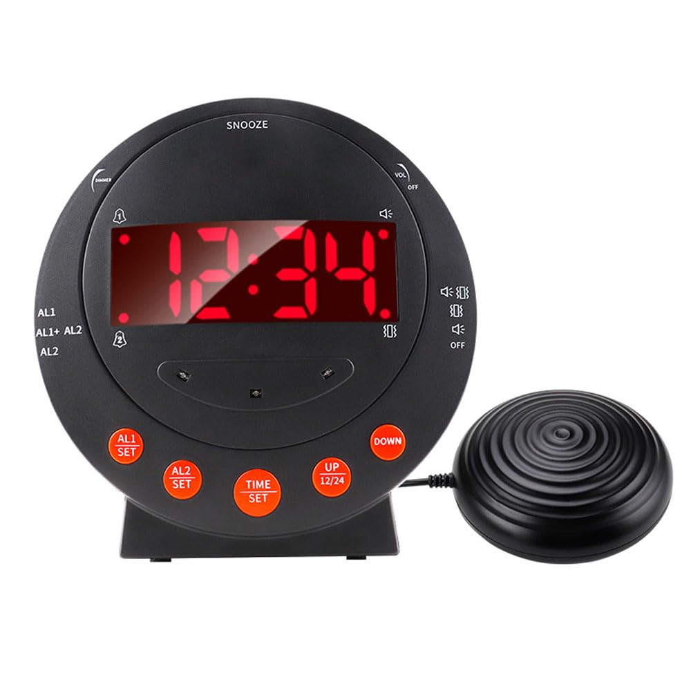 TS-BC600 Reloj Despertador con vibración Fuerte y luz de Flash para agitar la Cama Brillo Ajustable Snooze Ajuste de Alarma Dual Pantalla LED USB