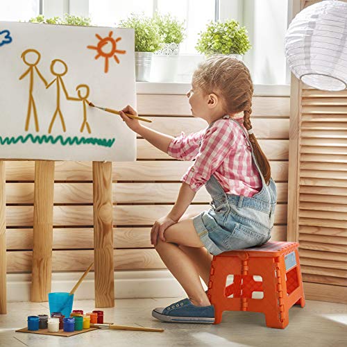 ACSTEP ACKO Folding Step Stool Lightweight Plastic Step Stool,9 inch Foldable Step Stool for Kids,Non Slip Folding Stools for Kitchen Bathroom Bedroom (Orange)