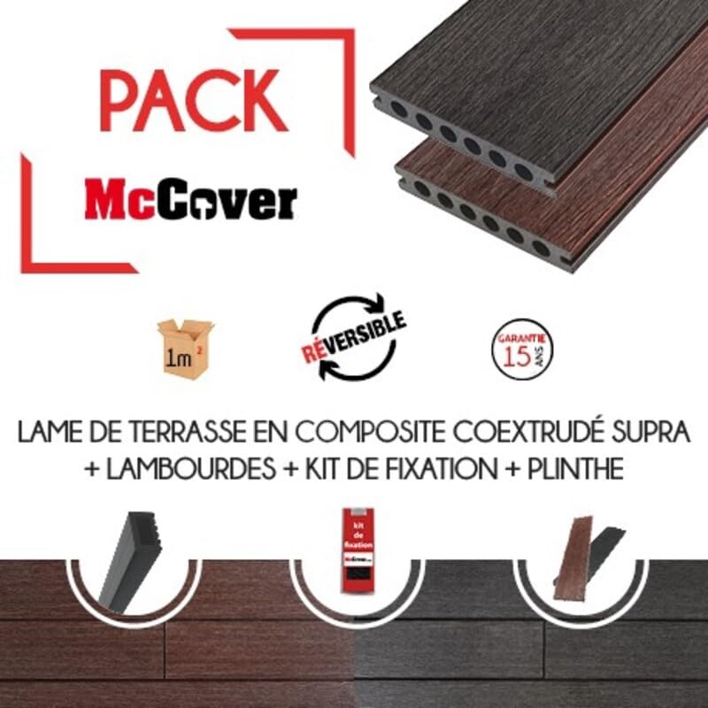 PACK 1 m² lame de terrasse composite coextrudé Supra avec ACCESSOIRES 3600 x 145 x 23 mm Acajou, ep.23 mm, l.14,5 cm, L.360 cm