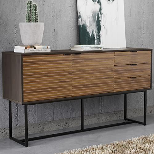 DG Casa Rodello Modern 2 Doors Adjustable Shelf 3 Storage Drawers Metal Base & Pull Handle Buffet Cabinet Table Furniture for Living Room Kitchen Dining Entryway Hallway - Sideboard in Walnut & Black