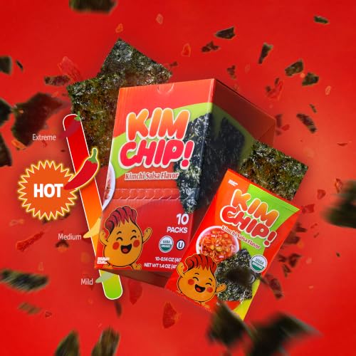 Image of KIMCHIP! Extra Spicy Seaweed Snacks (10-Pack) - Korean Roasted Seaweed with Kimchi Flavor - Organic, Vegan, Gluten-Free, Non-GMO, Kosher - Challenge Snack
