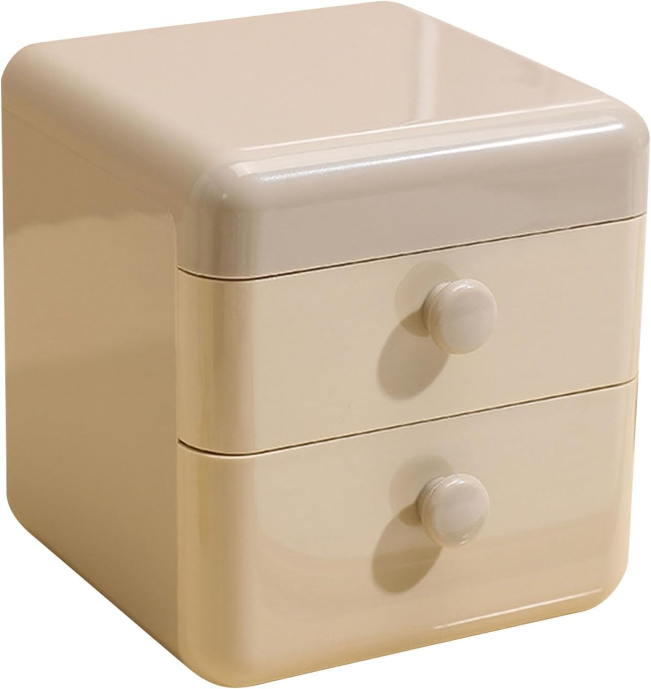 AYNEFY Square Desk Organizer Plastic Desktop Storage Box with 2 Drawers & Flip Lid for Home Office Dorm Jewelry Stationery Supplies (Coffee)