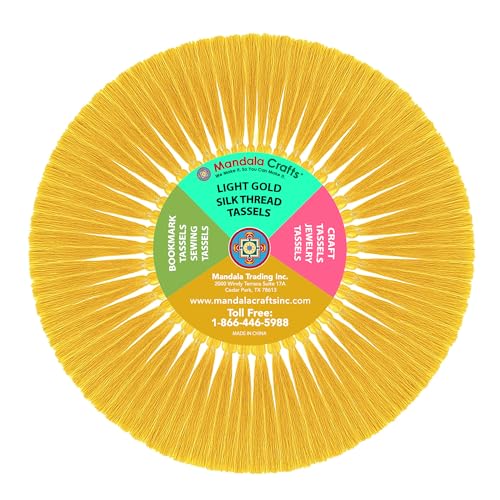 Image of Mandala Crafts Small Light Gold Bookmark Tassels - 100 Bulk Silky Mini Craft Tassels with Loops for Bookmarks, Jewelry Making, Graduation Decorations, and Keychains