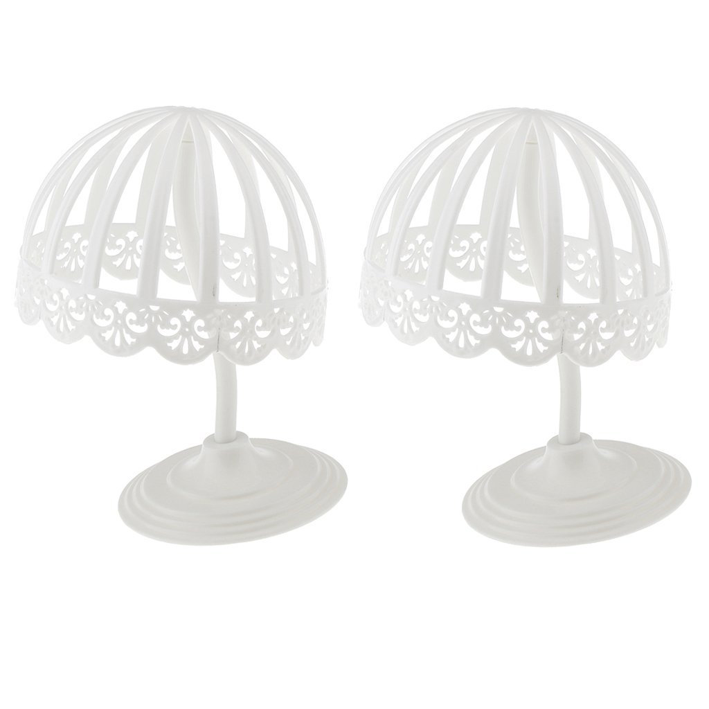 B BlesiyaAdjustable Hat Stand Plastic Hollow Dome Shape Design Tabletop Display Rack - White Color