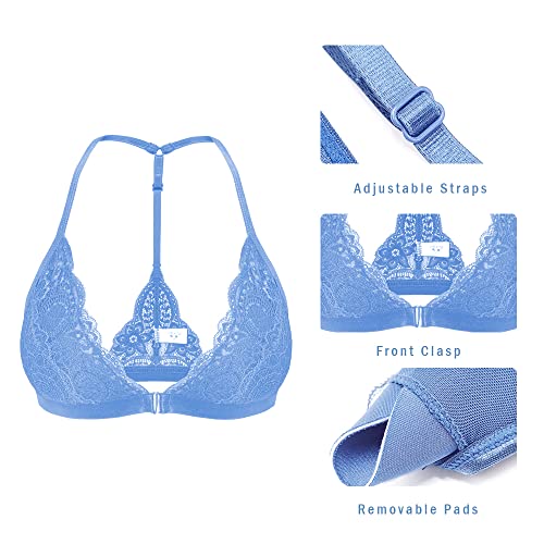 Image of SHEKINI Women's Lace Bra Wireless Padded Triangle Bralettes for Women Front Closure Halter Bras for Women