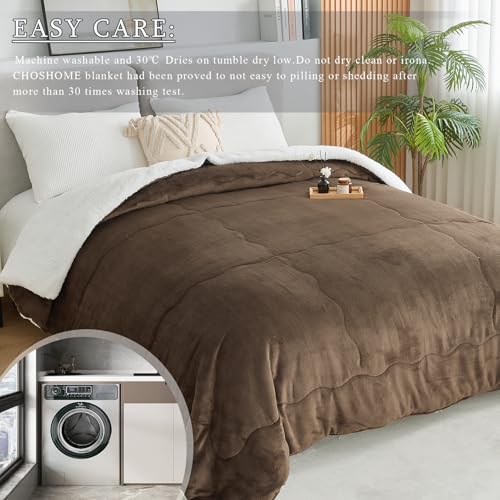 CHOSHOME Sherpa Fleece Blanket- Thick Warm Blanket for Winter, Soft Fuzzy Plush Blanket for Bed, Couch, Travel (Brown, Cal King 96" x 102")