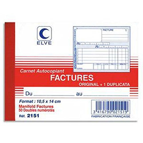 Lot de 10 Manifolds autocopiant facture format 10,5x14cm, 50 feuillets dupli