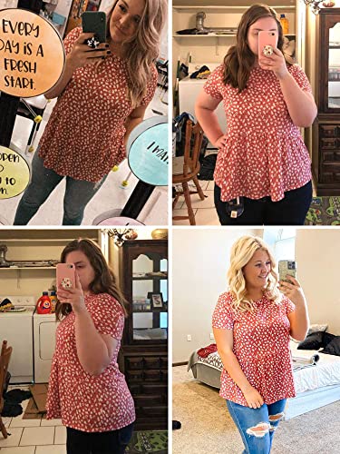 Hibluco Women's Summer Tops Short Sleeve Round Neck Floral Print Shirt Tunic Blouse A-Red #TOP1