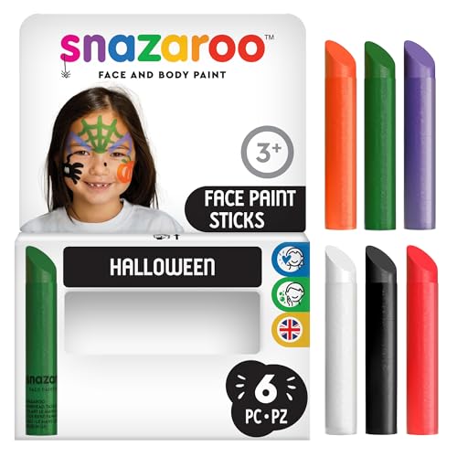 Snazaroo 1172020 Conjunto de 6 barras de pintura facial, base de água, para peles sensíveis, fácil de remover - Halloween