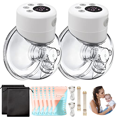 Image of Wearable Breast Pump,Portable Hands Free Breast Pump with LCD Display, 2 Modes & 9 Levels of Suction, Memory Function, Handsfree & Painless,24mm Flange (White-Double)