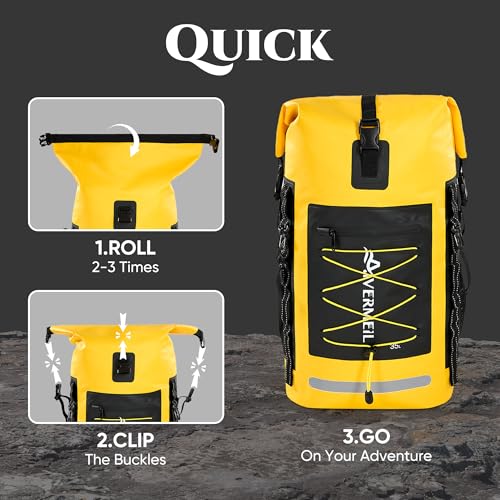Mochila seca impermeable con cuerda elástica y bolsa pequeña impermeable Amarilla miniatura 6