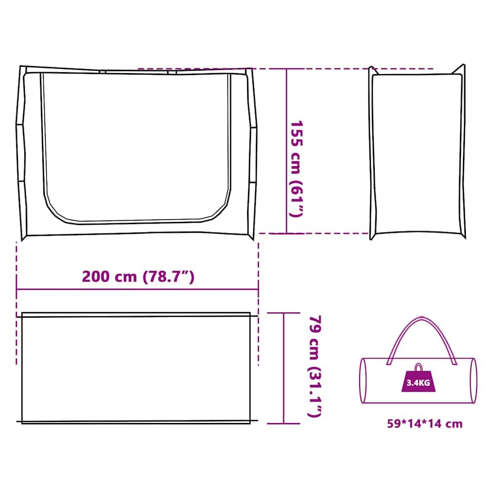 Tienda auxiliar gris impermeable de poliéster con revestimiento de poliuretano, 220 x 79 x 155 cm, ligera con doble cremallera, para camping, familia, exteriores, festivales y trekking