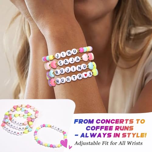 AICase for Kpop Demon Hunters Merch For Saja Jinu Rujiun Rumi Zoey Mira Inspired Bracelets 4 Pcs Stackable Stretch Friendship Beaded Bracelets for Huntrix k pop Merchandise Jewelry Gifts for Fans4