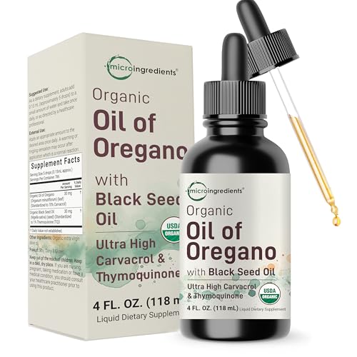 Organic Oil of Oregano with Black Seed Oil 4 fl oz | 2 Year Supply | High Potency Liquid Drops with Carvacrol & Thymoquinone | Natural Herbal Supplement | Vegan Plant Based Non-GMO