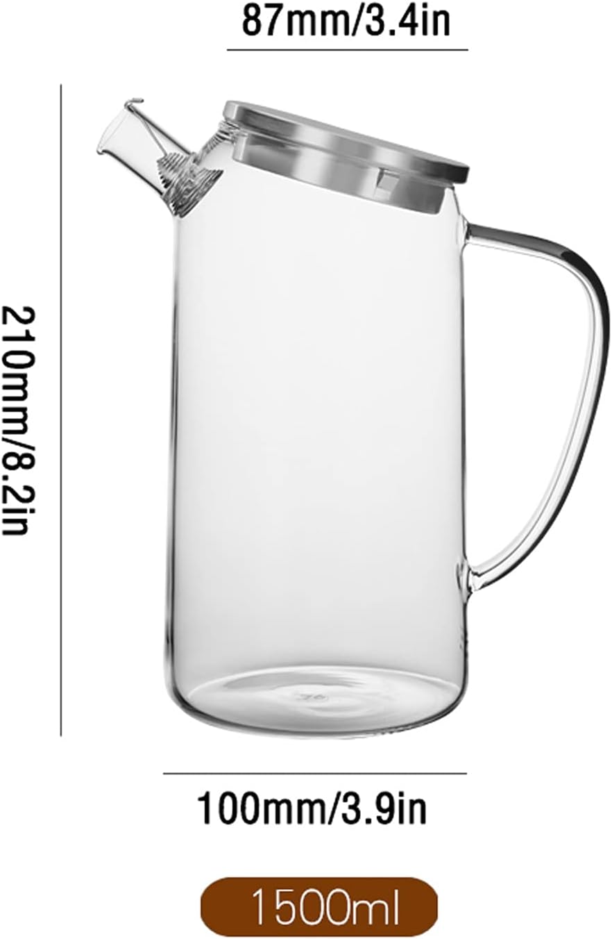 アイスティーピッチャー ステンレススチールカバー付き家庭用ガラスピッチャー和風大容量冷たいカラフェ、ミルク、暖かい飲み物 冷水水差し