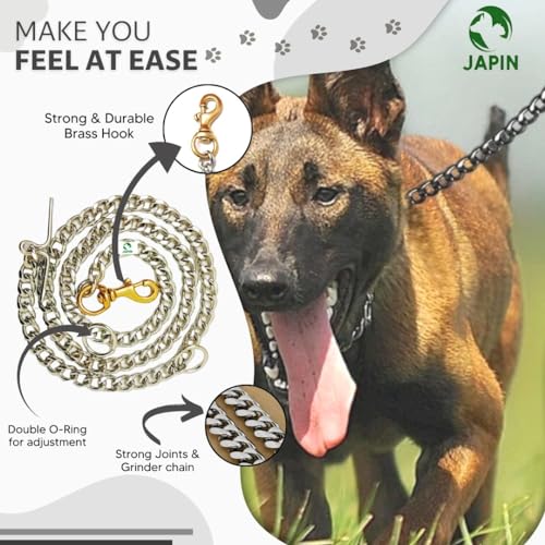 Image of JAPIN Silver Metal Diamond Cut Heavy Duty Dog Chain with Brass Hook for Dogs (L - 60inch 8-NO)