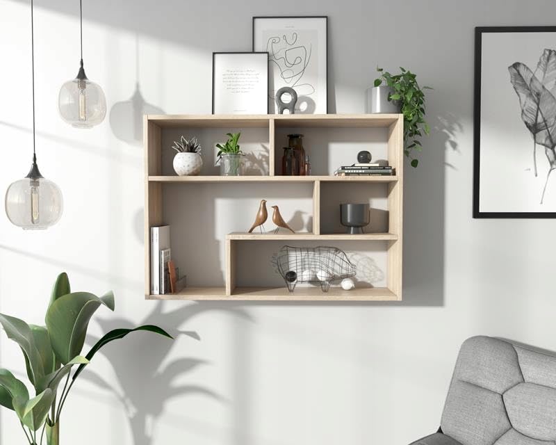 MATKAM Regał wiszący FINO, wysokiej jakości wykonanie, łatwy montaż, nowoczesny design do salonu, pokoju dziecięcego, biura (dąb sonoma)