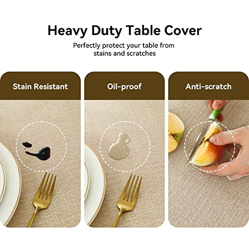 Image of Romanstile 100% Waterproof PVC Tablecloth, Rectangle Oil Spill Proof Stain Resistant Vinyl Table Cloth, Wipe Clean Plastic Table Covers for Kitchen /Dining /Parties - 54 x 120 Inch, Khaki