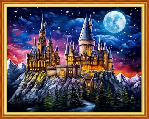 Image of Magxvouy Cross Stitch Kits Stamped Full Range of Embroidery Kits,Cross Stitch Patterns Needlework Kits for Beginners 11CT Printed Kits&Moon Castle 16x20 inch