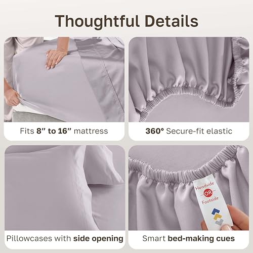 Image of California Design Den Luxury King Size Sheet Set - 100% Cotton, 600 Thread Count Deep Pocket King Sheets, Hotel-Quality Bedding with Sateen Weave - Lavender