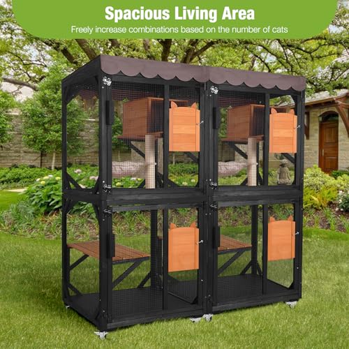 Image of GUTINNEEN Catio Outdoor Cat Enclosure on Wheels - Outside Kitty House with Upgraded Resting Box, PVC Layer, and Waterproof Roof - 71.9 inch Black