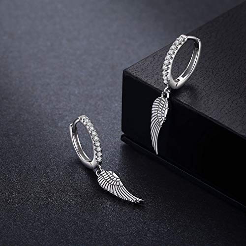 Cuoka Angel Wings,Feather Cross Earrings 925 Sterling Silver Unisex Hanging Dangle Drop Earrings,Small Hoop Earrings Jewelry for Women Men2