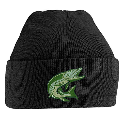 Bang Tidy Clothing Fishing Beanie Hat Knit Cap Beanies Embroidered Pike Fish Hats Gifts for Men Black