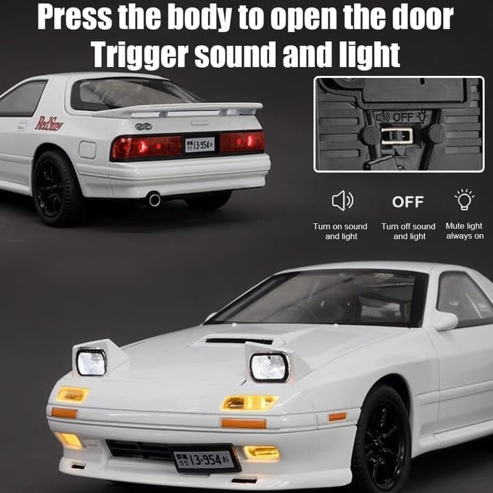 Image of Mazda RX7 1:24 Model Car with Box, Zinc Alloy Pull Back Toy car with Sound and Light for Kids Boy Girl Gift [Colors as Per Stock] (Mazda RX7 1:24)