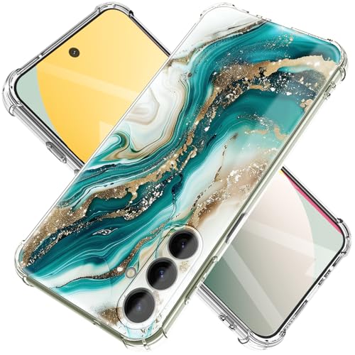 EMUYGIU for Samsung Galaxy S25 FE Case Marble [Buffertech 6.7ft Military-Grade Drop Protection] [Anti Peel Off Tech] Clear TPU Bumper 5G Phone Case Cover Design (Green Gold) - image 1