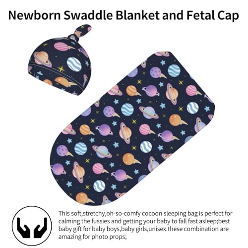 Image of Space Swaddle Blanket with Hat for Baby, Swaddling Space Planet Theme Baby Stuff