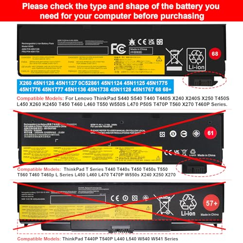 Image of Fancy Buying 0C52861 0C52862 Battery for Lenovo Thinkpad L450 L460 L470 T440 T440s T450 T450s T460 T460P T470P T550 T560 K2450 S440 S540 P50S W550 W550S X240 X250 X260 X270 Series 45N1128 45N1734
