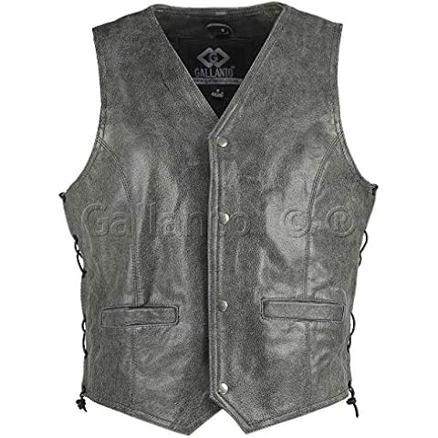 Gallanto Vintage Stonewash Side Lace Classic Mens Motorcycle Leather Waistcoat Vest - Biker Leather Waistcoat - Leather Vest Men (XL) Cover