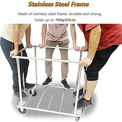 DFEDHF Shelf Movable Trolleys Removable Bags with Laundry Basket Large Hotel Laundry Carts Sorter with Wheels Stainless Steel Clothes Storage Laundry Trolley 100Kg Load/Brown(Brown-Large)