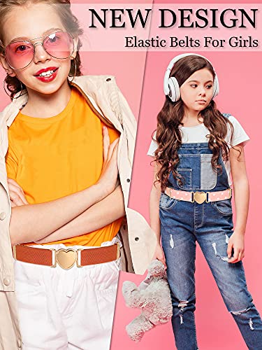 Hamry 3 Pieces Girl Belts Kids Toddler Belt Elastic Stretch Belt Adjustable Stretch Belts Elastic Heart Kids Belt for Girls4