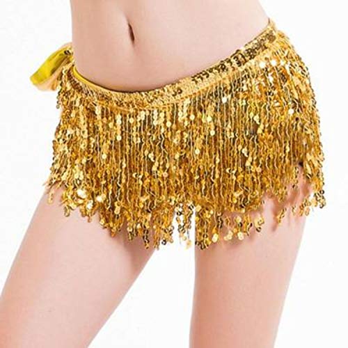 Image of VRITRAZ Women's Chiffon Belly Dance Hip Scarf Waistband Belt Skirt Mixed Colors Beads and Golded Coins