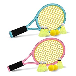 Crefotu Kid Tennis Racket with Bag,Plastic Racquet Include 4 Foam Ball,6 Badminton shuttlecocks for Children (Over 3…