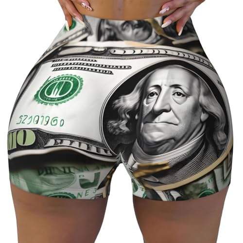 Banknote Patterns Pattern Sports Shorts, high Elastic Slim Fitness Pants, Suitable for Yoga/Leisure/Daily wear
