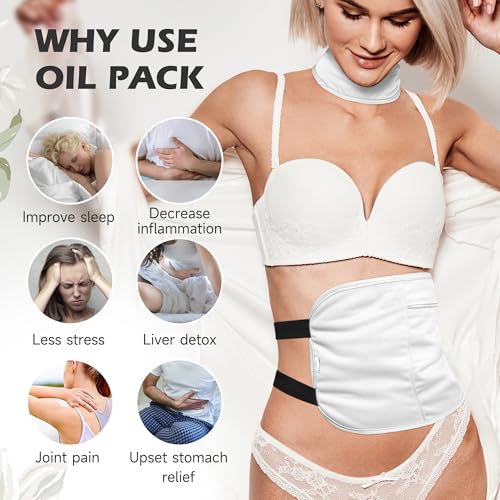 Image of Reusable Castor Oil Pack Wrap for Liver Detox, Castor Oil Wrap for Stomach Less Mess, Elastic Strap Organic Cotton Machine Washable Anti Oil Leak 2pcs, White
