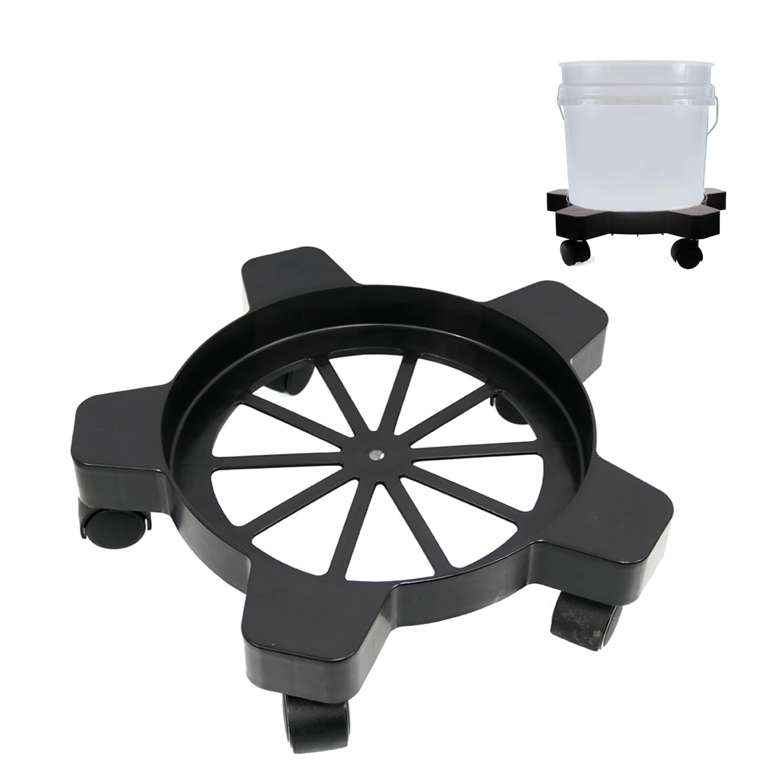 CNQLIS Carro de tambor resistente de 5 galones con 5 ruedas giratorias de 85 libras de capacidad de tambor de cartón, antiinclinación, para macetas y cubos, uso de 11 pulgadas de diámetro (negro)