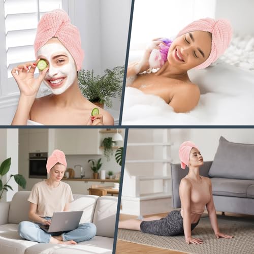 Image of 2 Pack Microfiber Hair Towel - 41 x 24 inches Super Soft, Absorbent, Fast Drying Without Frizz Hair Towel Wrap for Women Long, Thick, Curly Hair - Hair Turbans with Elastic Strap