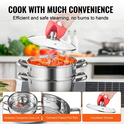 ANSNOW Steamer Pot, Steamer Pot for Cooking with 5Qt Stock Pot and Vegetable Steamer,-Grade Steamer Cookware with Lid for Gas Electric Induction Grill Stove/1 Tier 24Cm/1 Tier 24Cm - Image 7